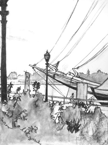 Battery Park Tall Ship (sold);
Willow Charcoal/Paper, 2014;
24 x 18 in. Battery Park Tall Ship (sold);
Willow Charcoal/Paper, 2014;
24 x 18 in.